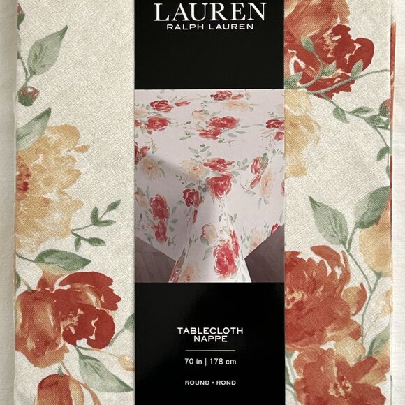 Lauren Tablecloth Spring Floral Tulips Peonies 70 Round 100% Cotton New - Picture 1 of 5